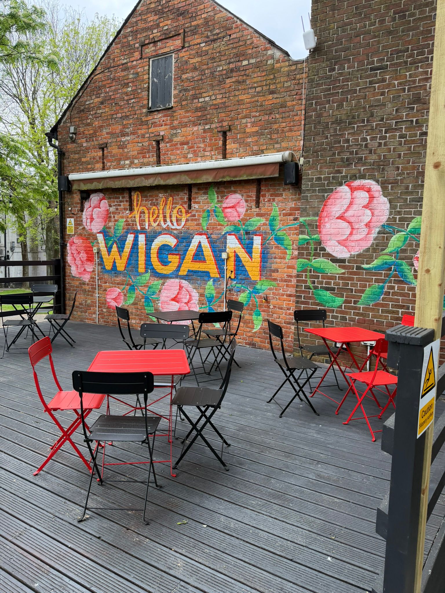 Outside seating at Soul Time, Wigan